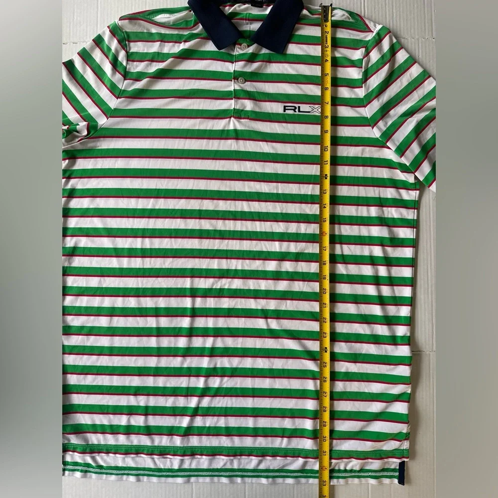 Ralph Lauren RLX Polos Mens XL Green White Striped Short Sleeve Performance Golf